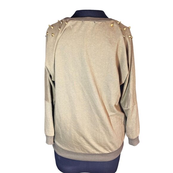 Gold Studded Olive Sweatshirt Pullover By Forever 21 Medium Size - Picture 3 of 9
